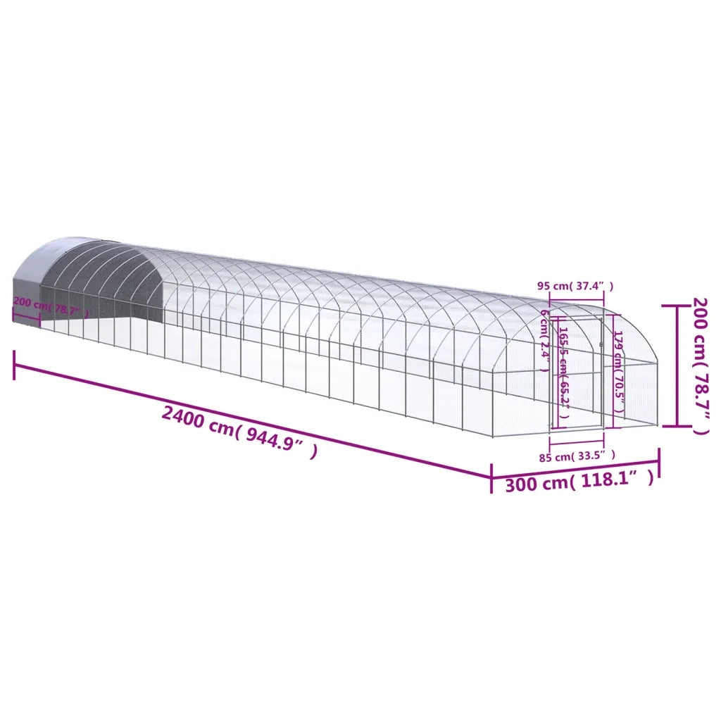Pollaio per Esterni 3x24x2 m in Acciaio Zincato 3095480