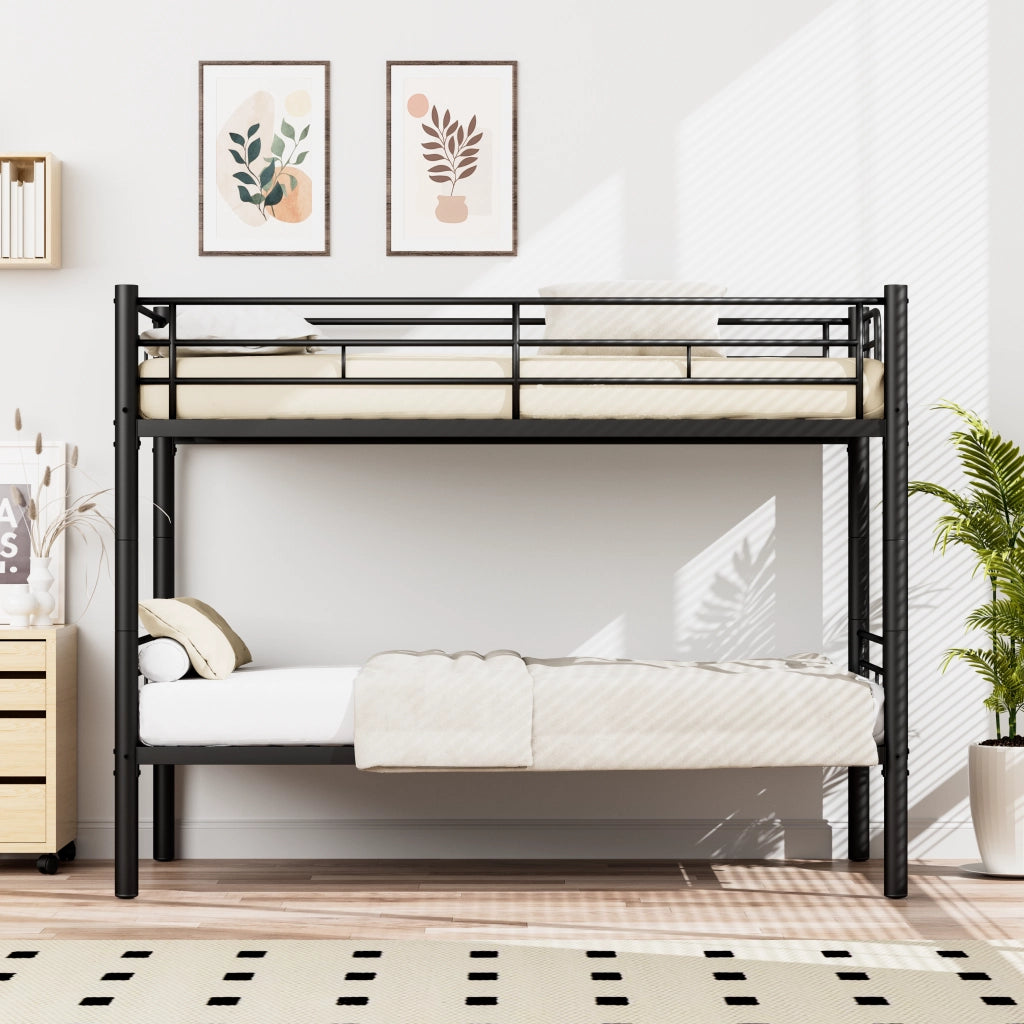 Letto a castello per bambini 90x200cm - Zephmum - Trasformabile in 2 letti singoli con scala antiscivolo e rete, Nero