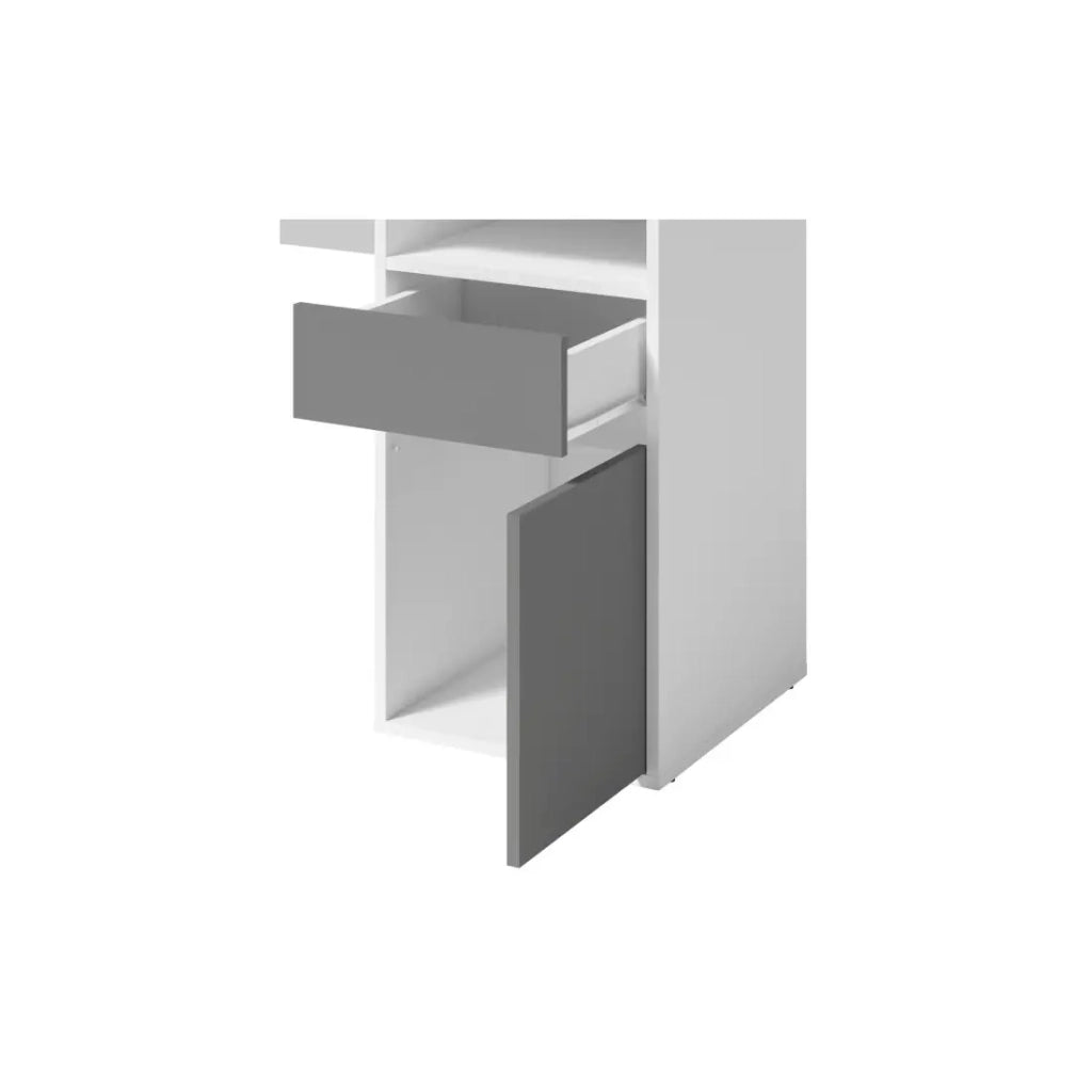 Scrivania BILOU bianca con cassetto e porta grigio antracite – Design minimalista e moderno per bambini