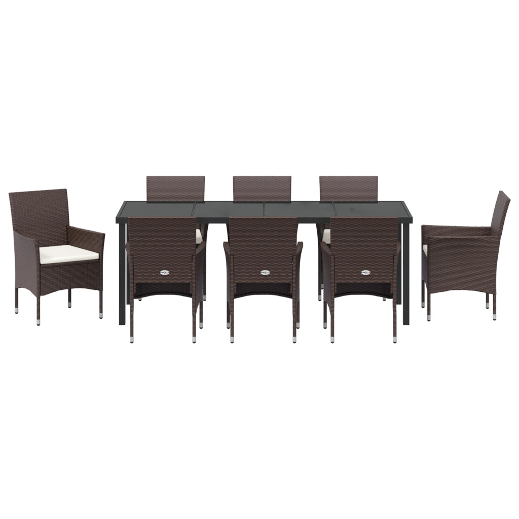 Set da Pranzo da Giardino 9 Pezzi Marrone Polyrattan