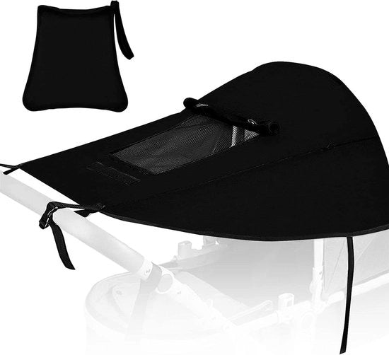 Parasole per passeggini - Ombreggiatura tetto e ali laterali - Impermeabile UPF 50+ - Porta bebè - Copertura nera - Ombrellone regolabile.
