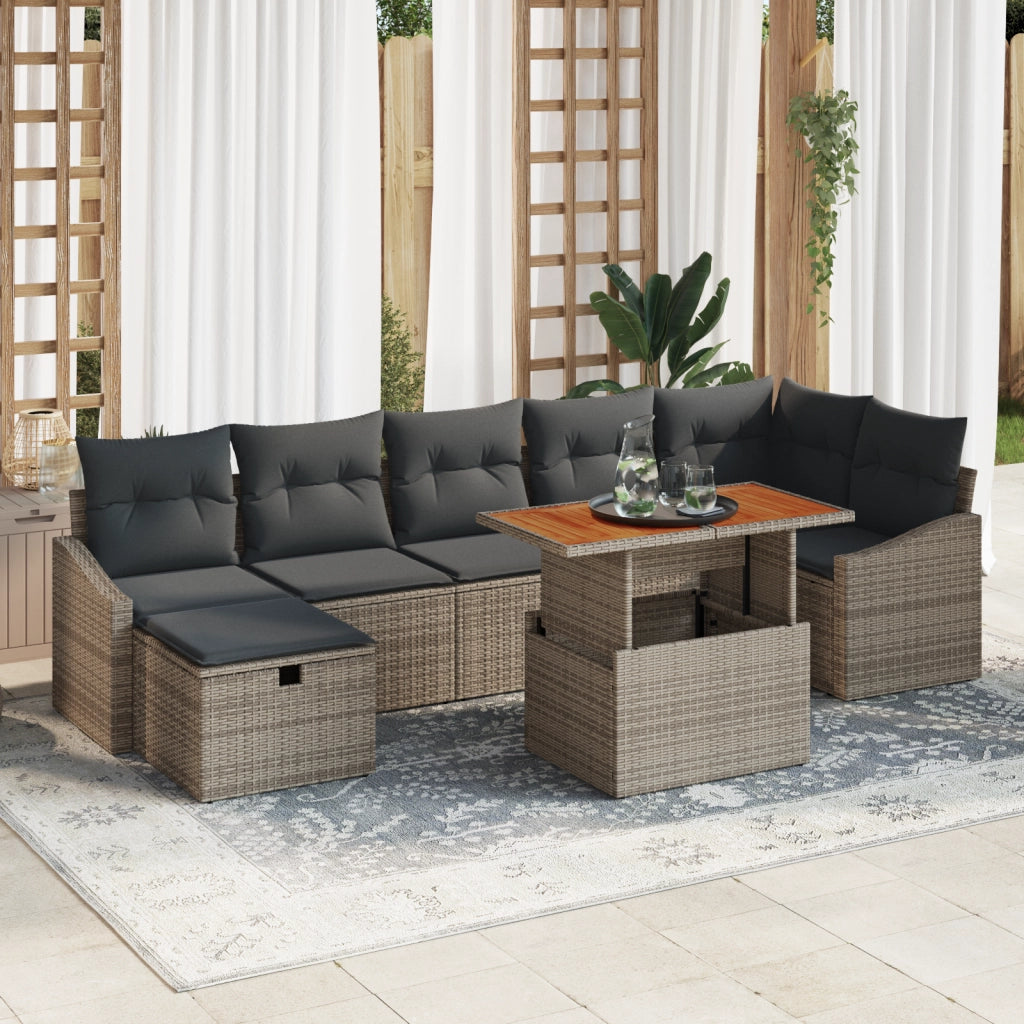 Set di Divani da Giardino di 8 Pezzi con Cuscini Grigio in Rattan Polietilene