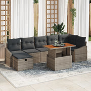 Set di Divani da Giardino di 8 Pezzi con Cuscini Grigio in Rattan Polietilene