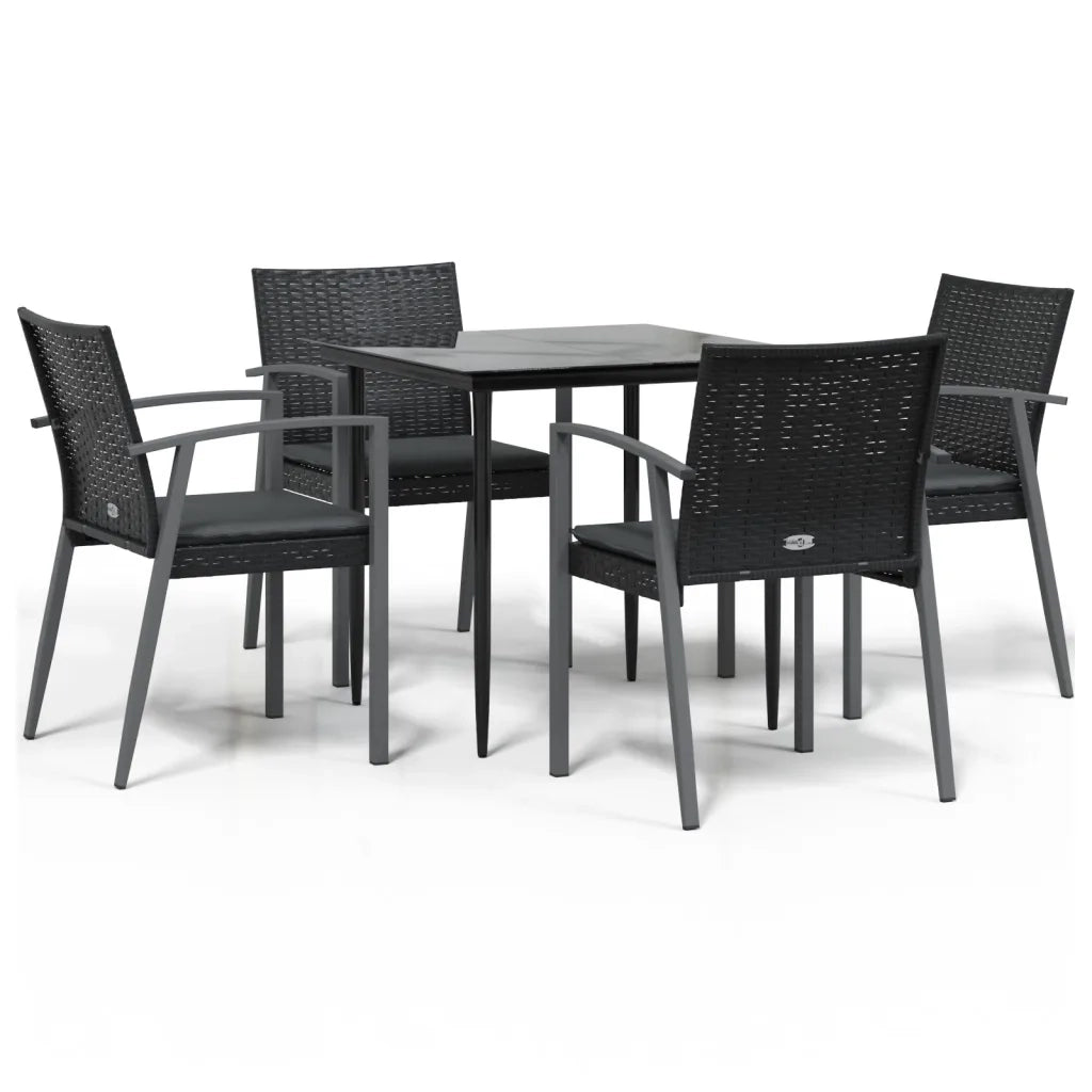 Set Pranzo da Giardino 5pz con Cuscini in Polyrattan e Acciaio