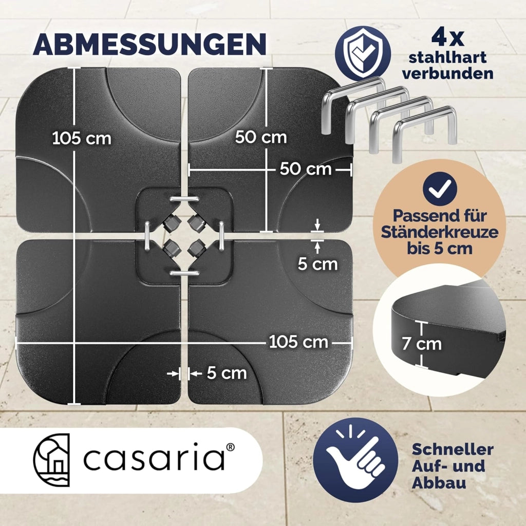 ® Pesi Base Ombrellone 4 Pezzi 80kg 60L Riempibili con Acqua Sabbia Ombrelloni a Braccio Base a Croce Resistente alle Intemperie Connettori Metallici