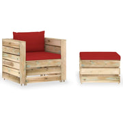 Set Divani da Giardino con Cuscini 2 pz Legno Impregnato Verde cod mxl 42768