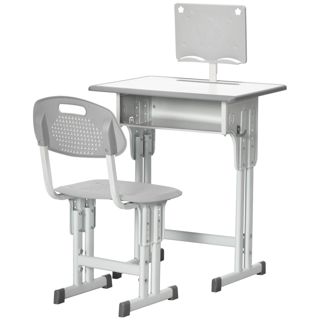Scrivania per bambini con sedia ¨C zephmum ¨C grigio 60x45x90-102 cm