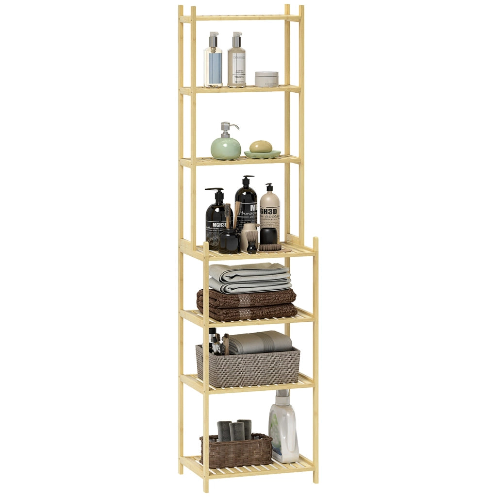 Scaffale Bagno 44x33x180 cm a 7 Ripiani Portaoggetti in Bambù