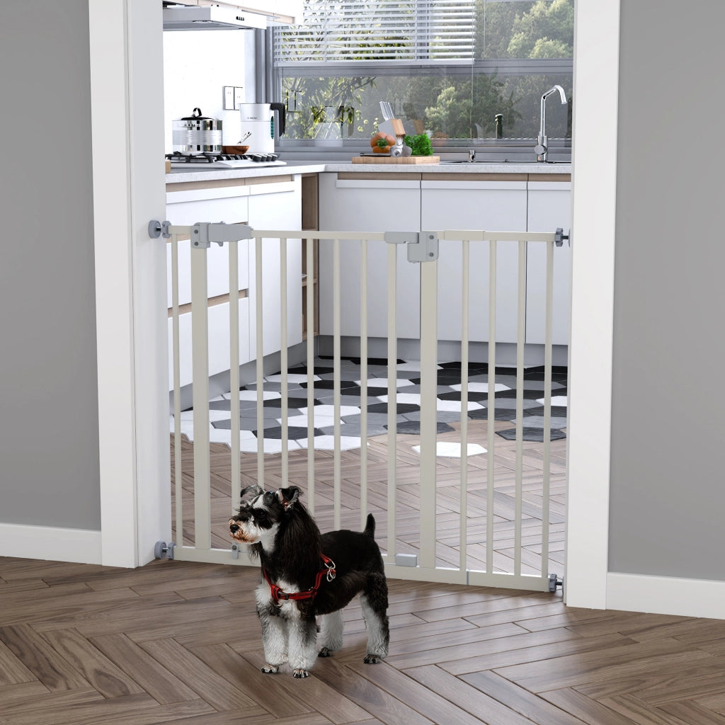 Cancelletto per Cani Estensibile con Montaggio a Pressione e Chiusura Automatica Altezza 76.2cm, Bianco