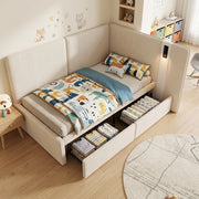 Letto giorno con cassettoni in velluto beige 90x200 cm