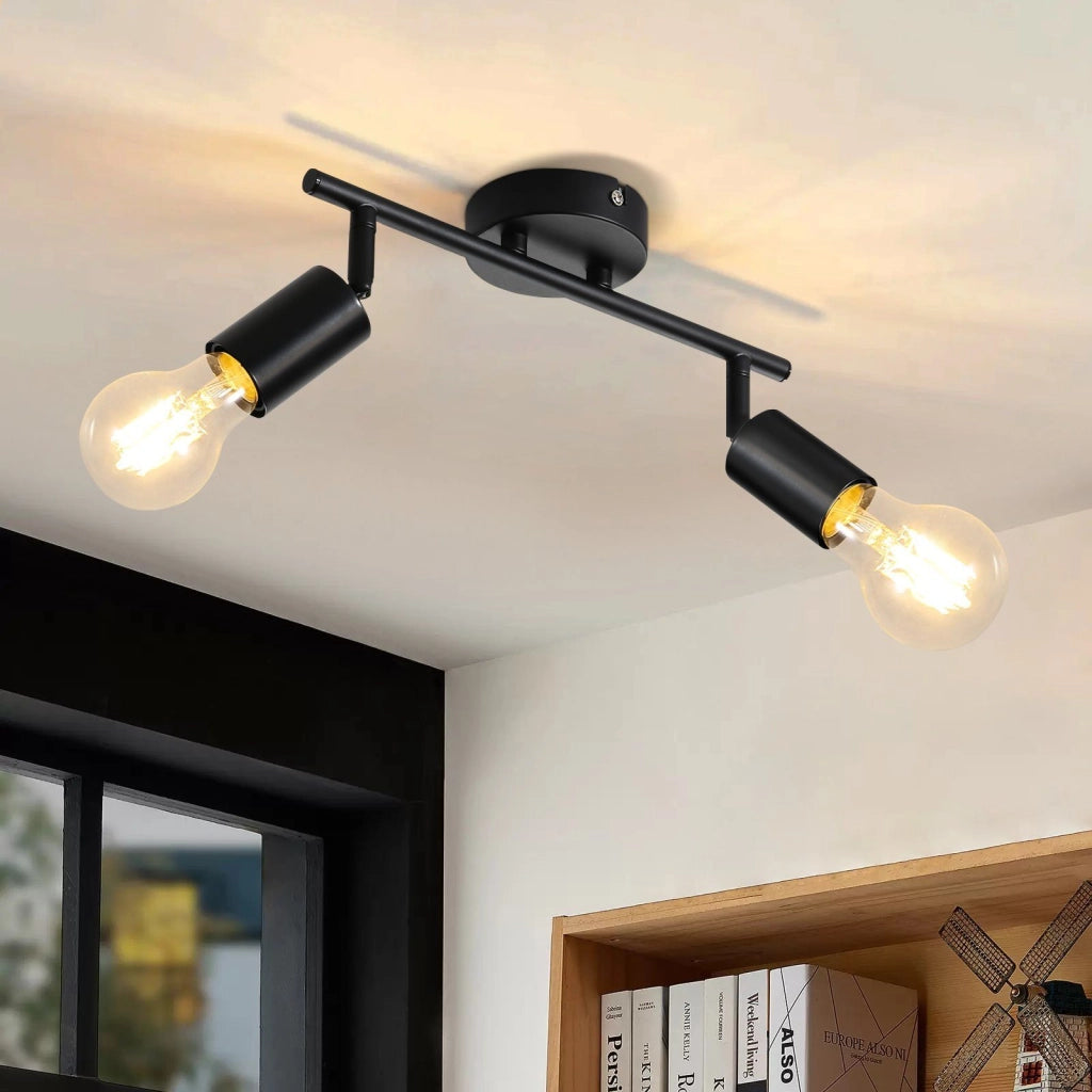ZMH Faretto da soffitto LED neri 2 luci E27 girevoli 350° vintage stile industriale senza lampadina