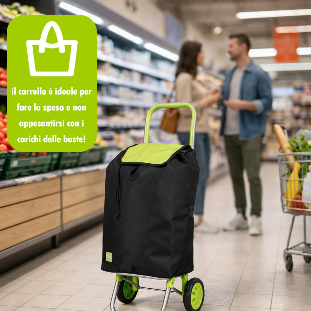 Carrello Spesa Termico 35LT Trolley Frigo 2 Ruote Pieghevole Leggero Verde