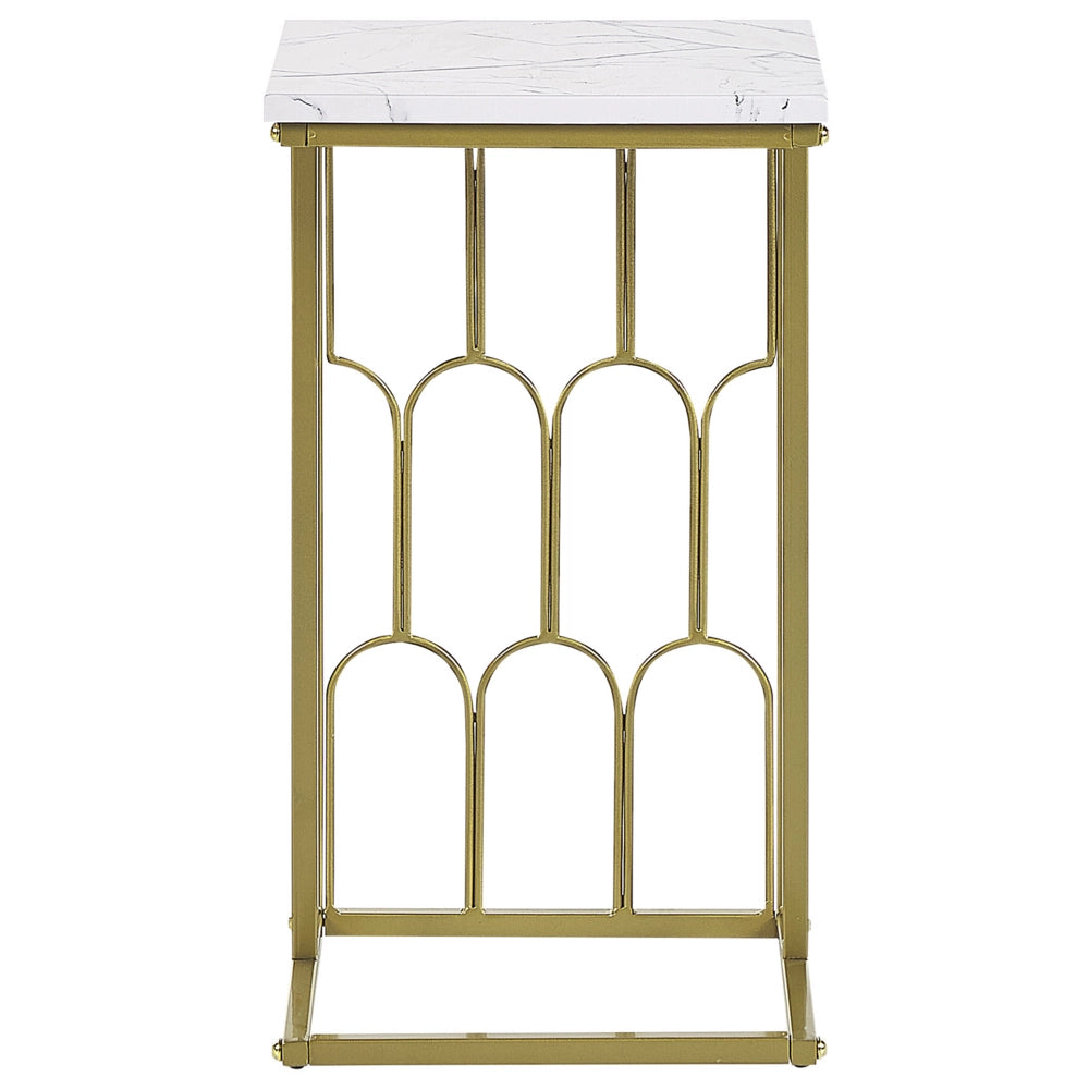 Tavolino dorato con Effetto Marmo Bianco MDF Quadrato Piano Ferro Metallo Base dorato Glamour
