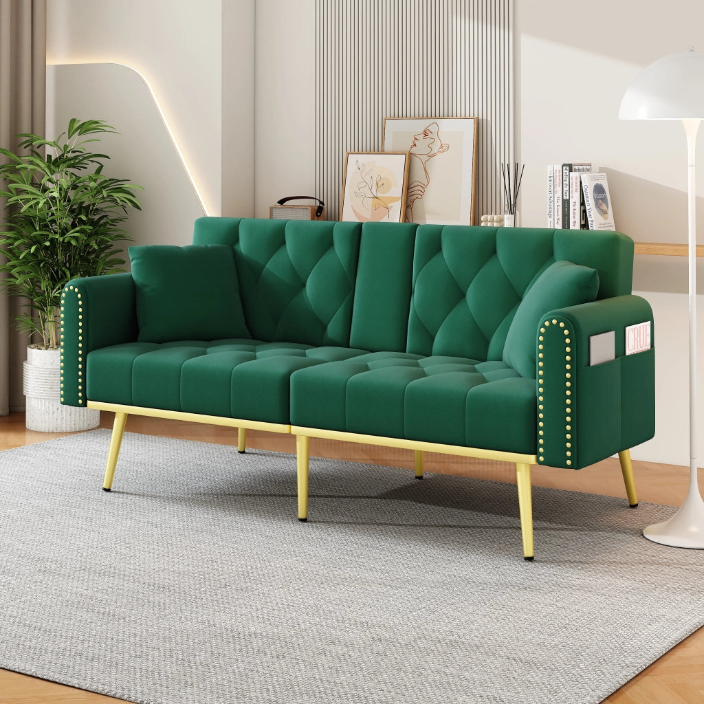 DIVANO LETTO 175x80x73,5 cm in velluto verde con schienale regolabile