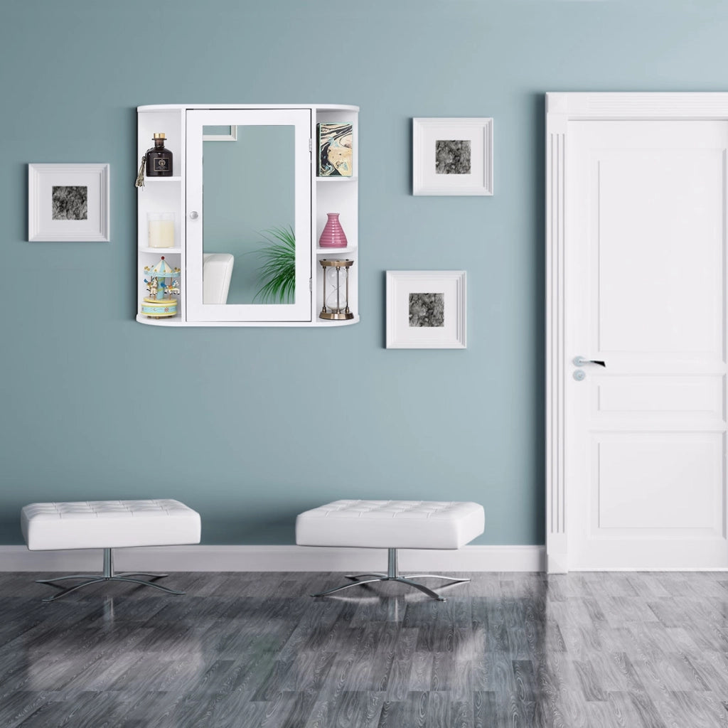 Armadietto a specchio pensile da bagno Mobile da parete con ante 65x17x63cm Bianco-Armadi da parete
