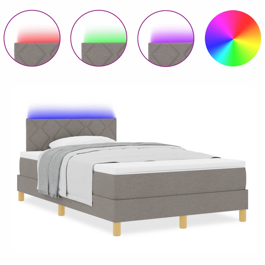 Letto Box Spring con Materasso & LED Tortora 120x190 cm Tessuto