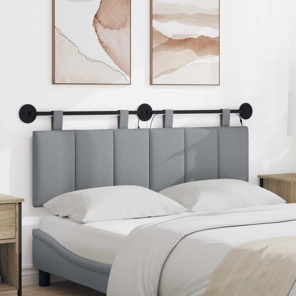 Testiera sospesa Con luce LED Grigio Chiaro Tessuto