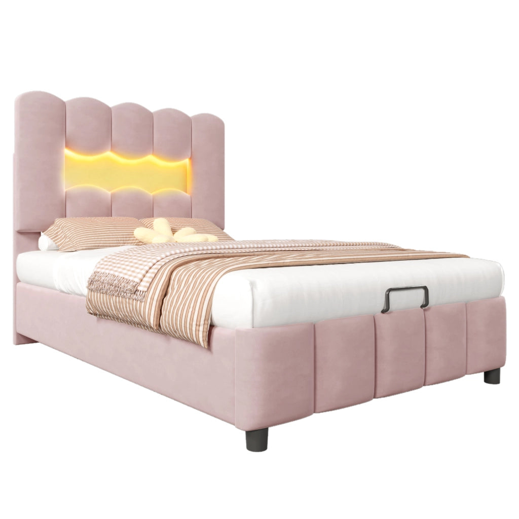 letto imbottito velluto rosa 90 x 200 cm