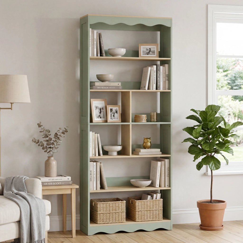 Libreria 6 livelli aperti scaffale mobile ¨C Minimal ¨C legno naturale verde 76x24x180