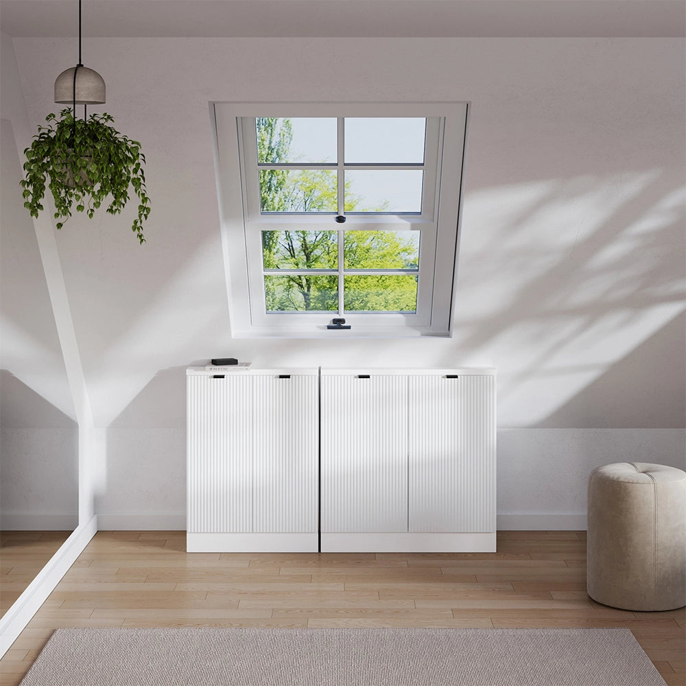 Set di mobili sottotetto Rion Ondulazione bianca/Bianco 140 cm Set di 2 Vicco