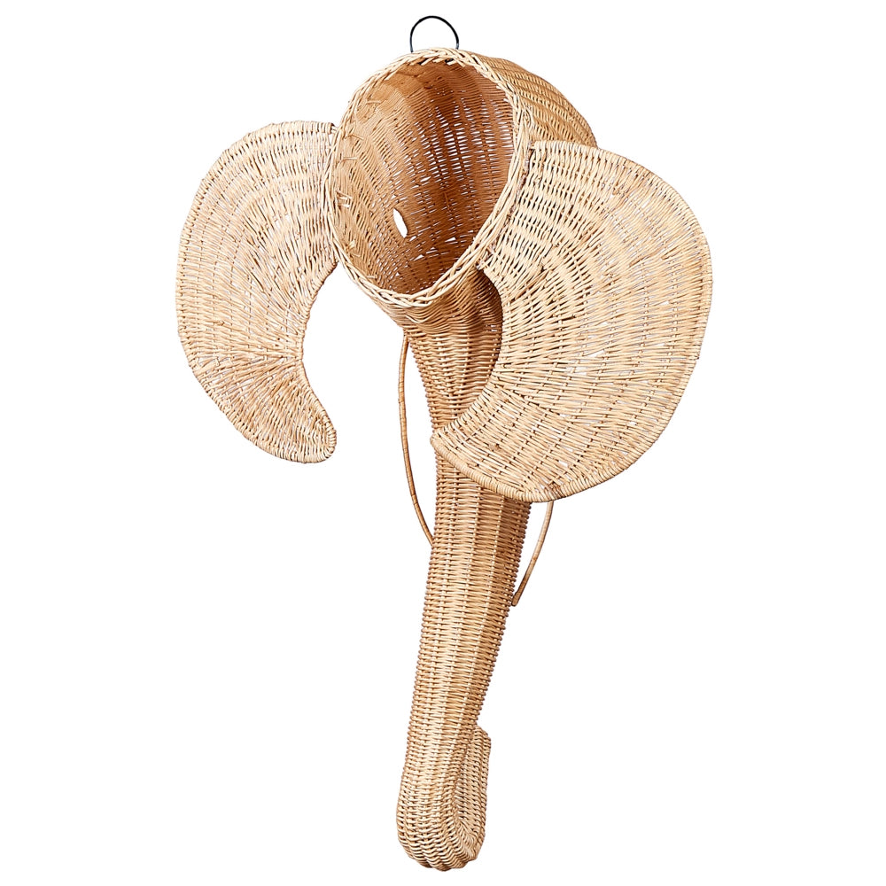 Decorazione da parete per bambini a forma di testa di elefante in rattan chiaro fatto a mano boho rattan accessorio stile industriale moderno