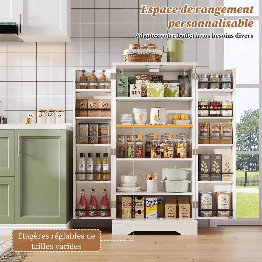Credenza alta con ripiano regolabile e luce LED; per cucina; in MDF; 120×60×40 cm; bianco