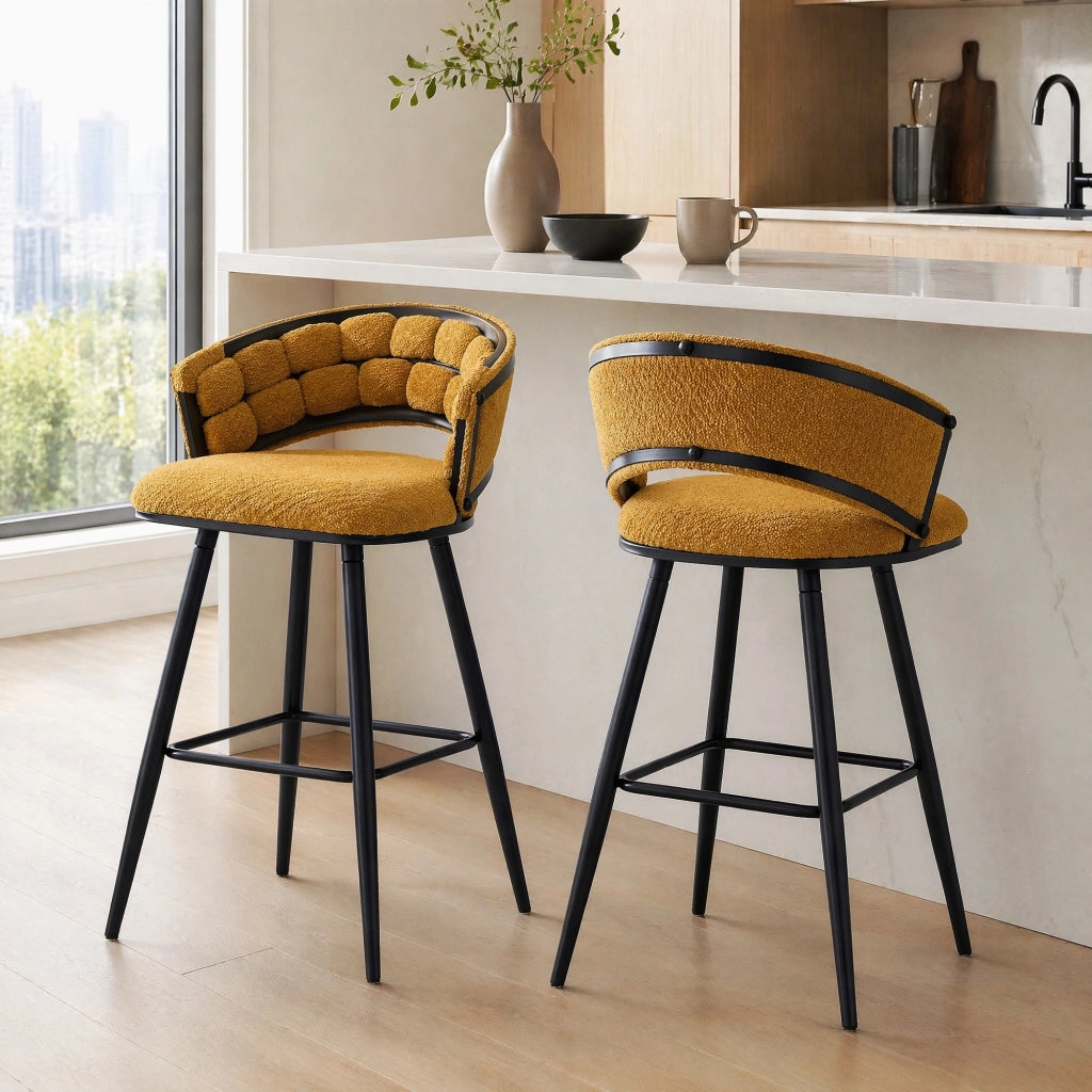 SGABELLI BAR in velluto giallo e metallo nero