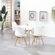 GrandCA HOME Set di Mobili, Tavolo da Pranzo Rotondo e 4 Sedie da Pranzo, Piano Resistente, Sedile Imbottito, Gambe in Legno di Faggio, Bianco