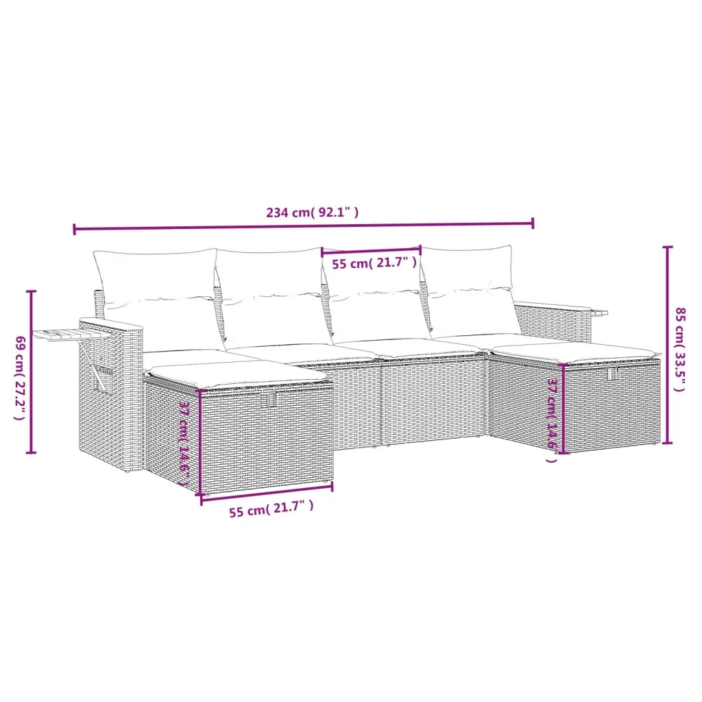 Set Divano da Giardino 6 pz con Cuscini Beige Misto Polyrattan 3265560