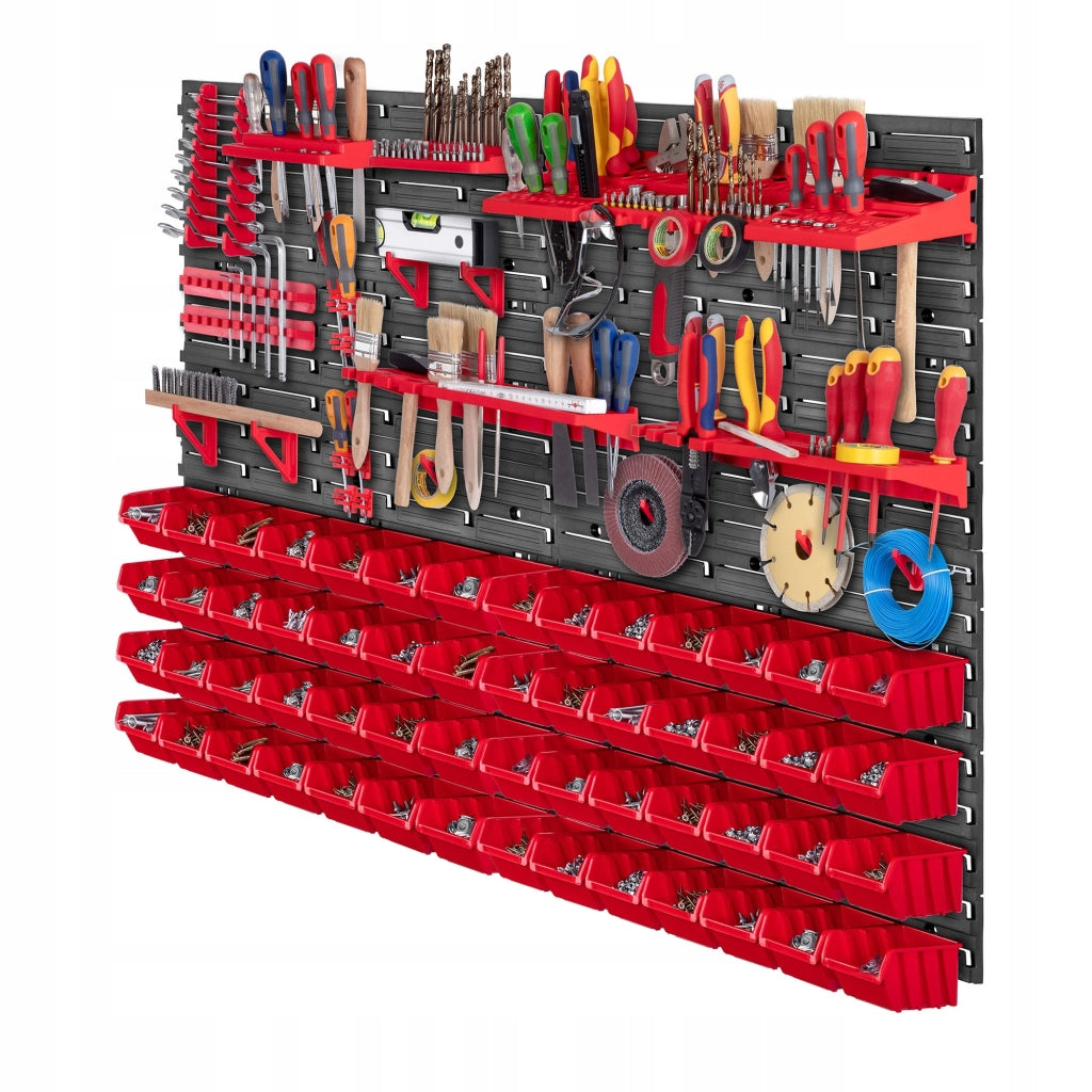 Pannello portautensili KADAX da parete per officina, 116x78 cm, 56 scomparti, 20 supporti, garage.