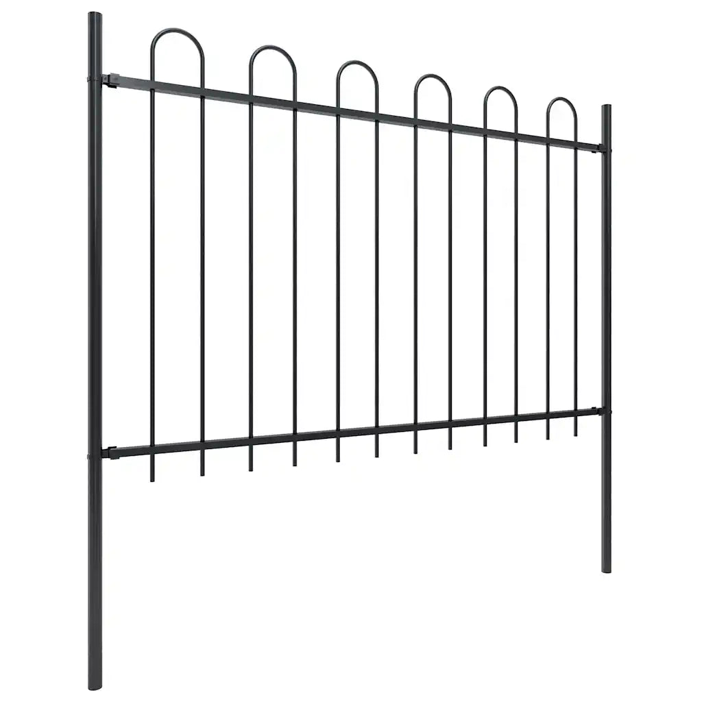 Recinzione da Giardino con Parte Superiore ad Anello in Acciaio 838x120 cm Nero 277669