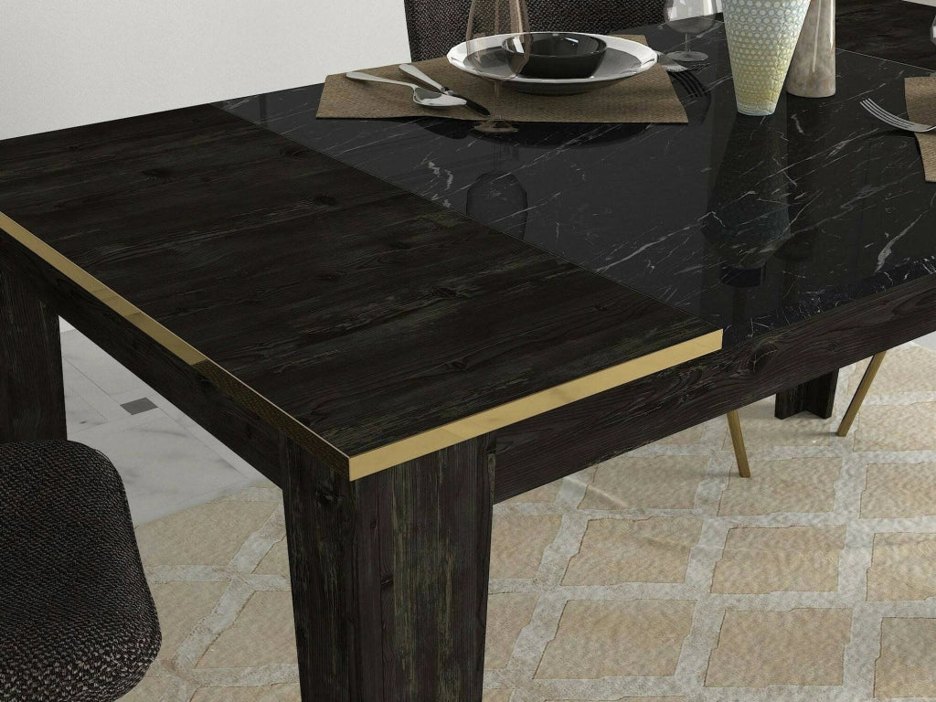 Tavolo fisso Asciano, Ripiano da cucina, Consolle per sala da pranzo, Ripiano rettangolare fisso, 145x85h76 cm, Nero e Oro