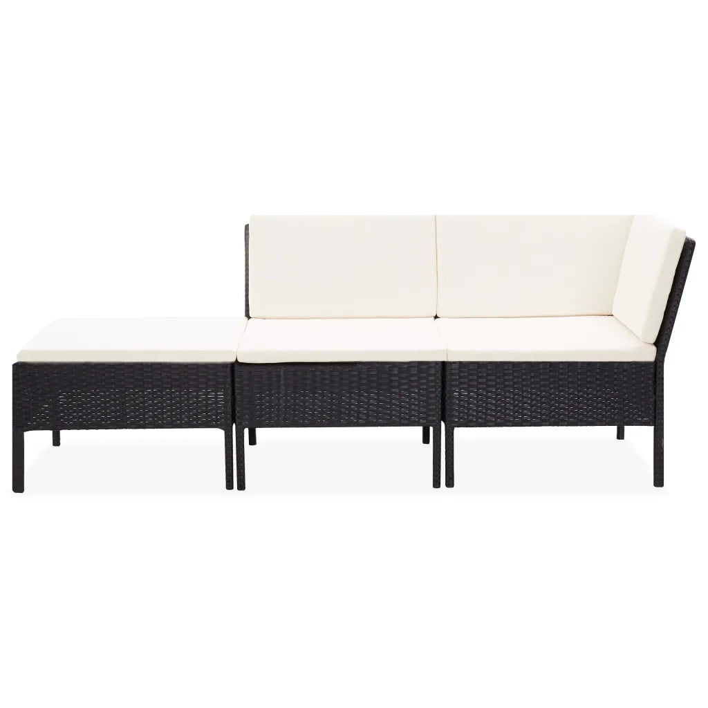 Set Divani da Giardino 3 pz con Cuscini in Polyrattan Nero 48960