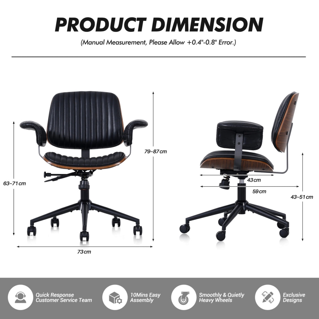 Sedia da ufficio girevole in PU nero con base in metallo