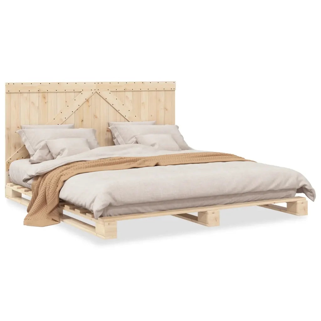 Giroletto con Testiera 200x200 cm in Legno Massello di Pino 3281555
