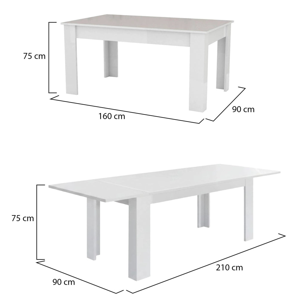 Tavolo per sala da pranzo Agenore, Made in Italy, Tavolo moderno con allunghe, Consolle allungabile, cm 160/210x90h75, Bianco lucido