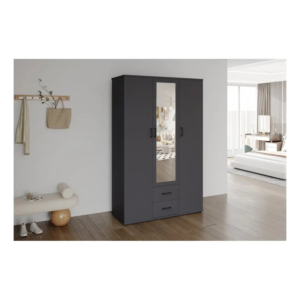 Armadio TOM – 3 porte – Colore grigio antracite – Guardaroba + scaffali – L120 cm – Design