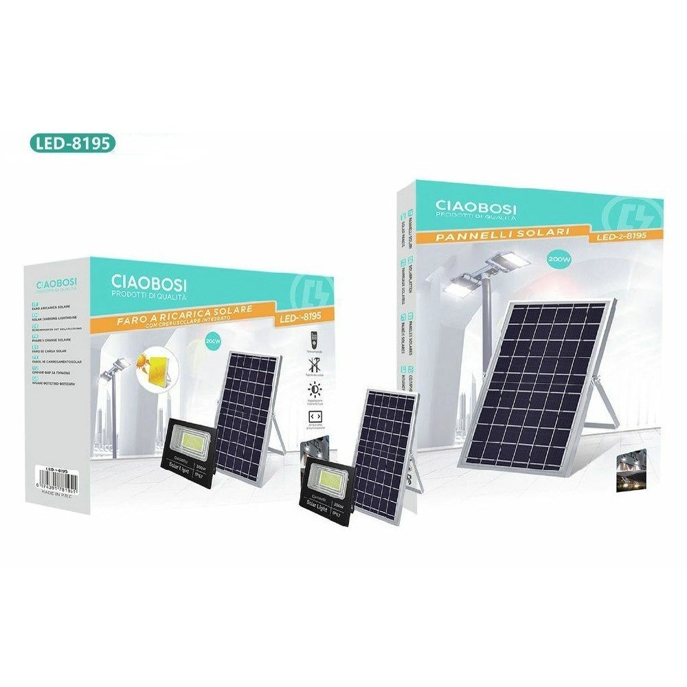 Trade Shop - Faro Faretto Led Pannello Solare Fotovoltaico Ip67 200w Con Telecomando Led-8195 -