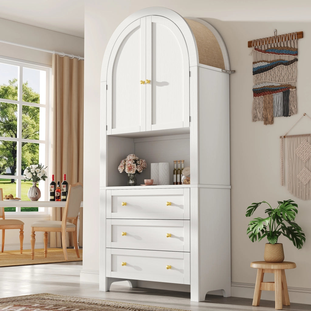 Armadio Contenitore con 2 Ante; 3 Cassetti e Vano a Giorno; Stile Moderno; in MDF; 70??35??180 cm; Bianco