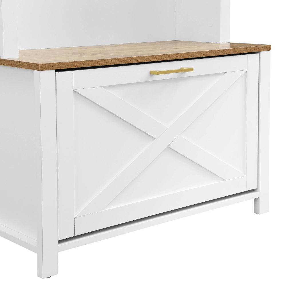 Guardaroba da Ingresso con Appendiabiti, Ripiano e Scarpiera, in MDF Bianco e Color Legno