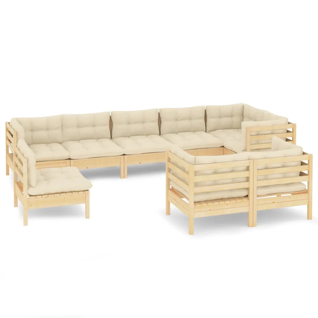 Set Divani da Giardino 9 pz con Cuscini Crema Massello di Pino cod mxl 41321