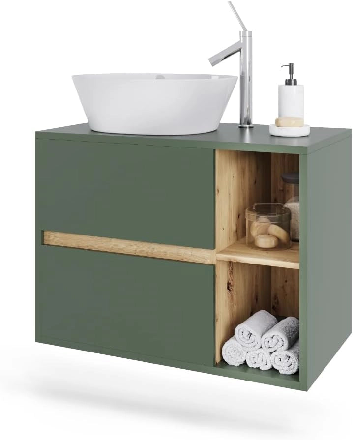Mobiletto per lavabo Viola, Verde/Artigianale, 80 x 60 cm con 2 cassetti