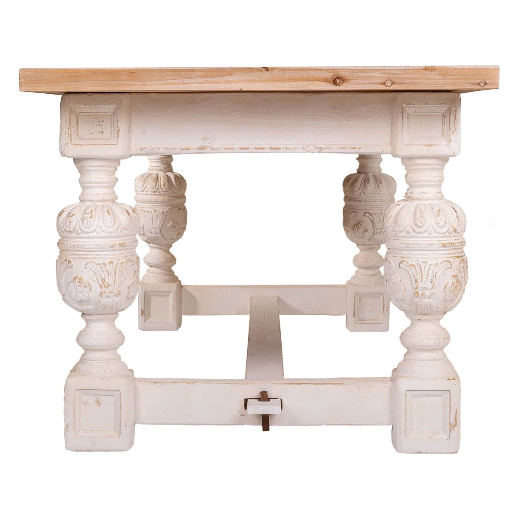 Tavolo in legno intagliato bianco 200x90x78h