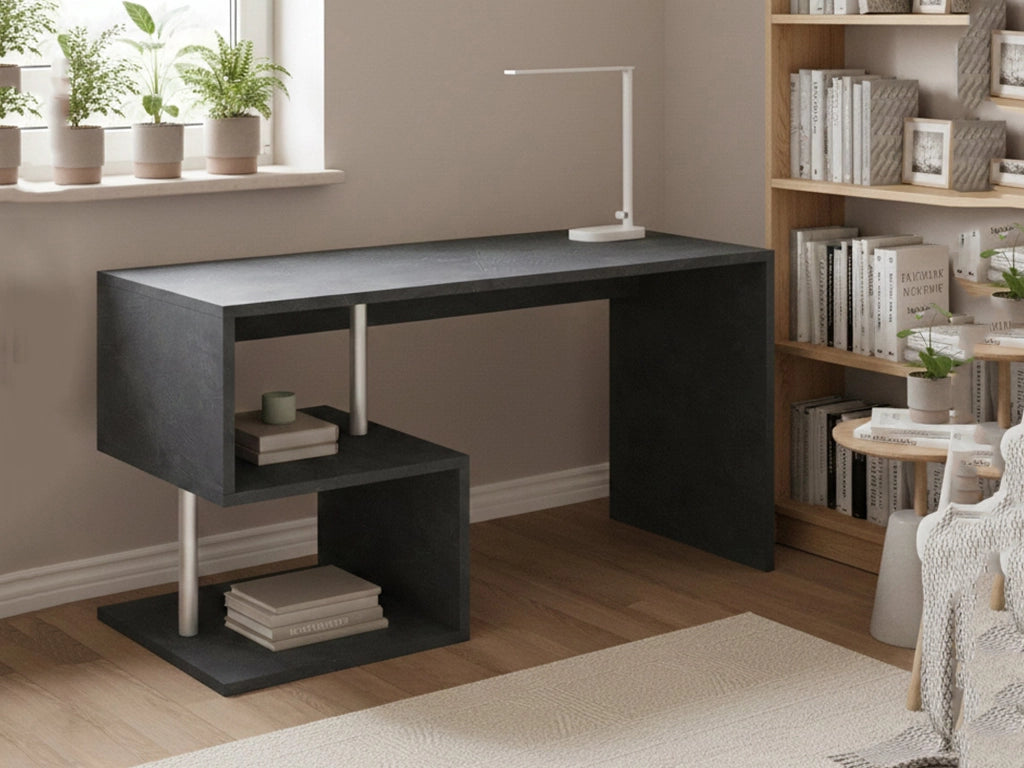 Atemis, Scrivania 2 Ripiani Made in Italy, 140x60x78h cm Grigio Ardesia