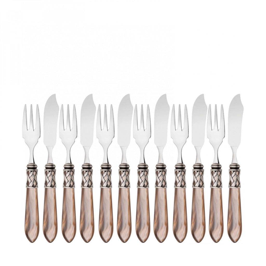 ALADDIN Ghiera Argento Anticato, Posate Set 12 pz Pesce, Casa Bugatti Colore: Onice