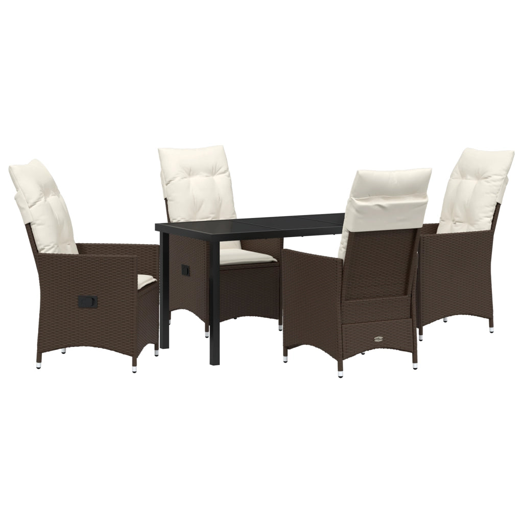 Set da pranzo da giardino 5 pezzi con cuscini Marrone Polyrattan