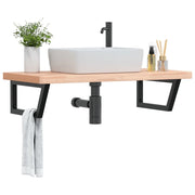 Ripiano a Parete per Lavabo-Mensole a Muro in Acciaio e Massello di Faggio 963616