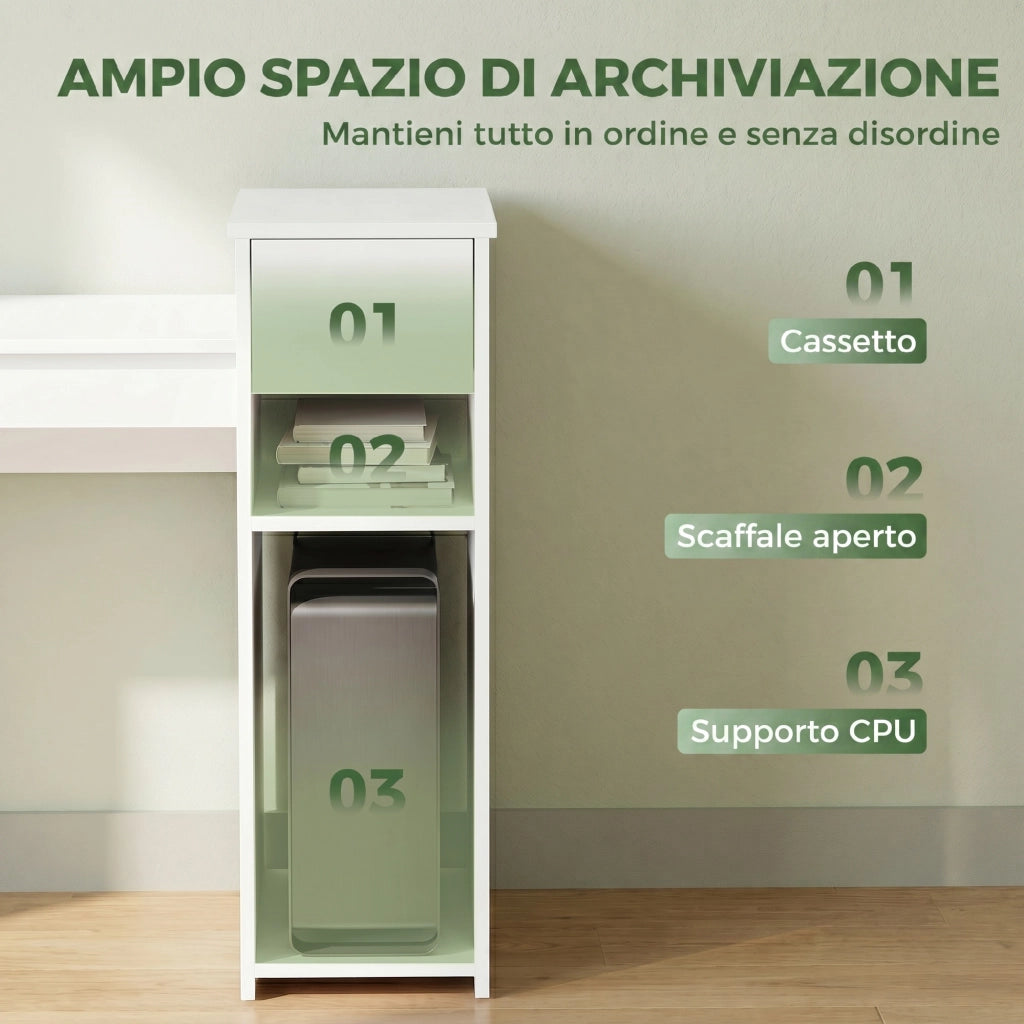Scrivania per Studio e Scrittura 108x50x82 cm con Cassetto e Scaffali in Legno Bianco