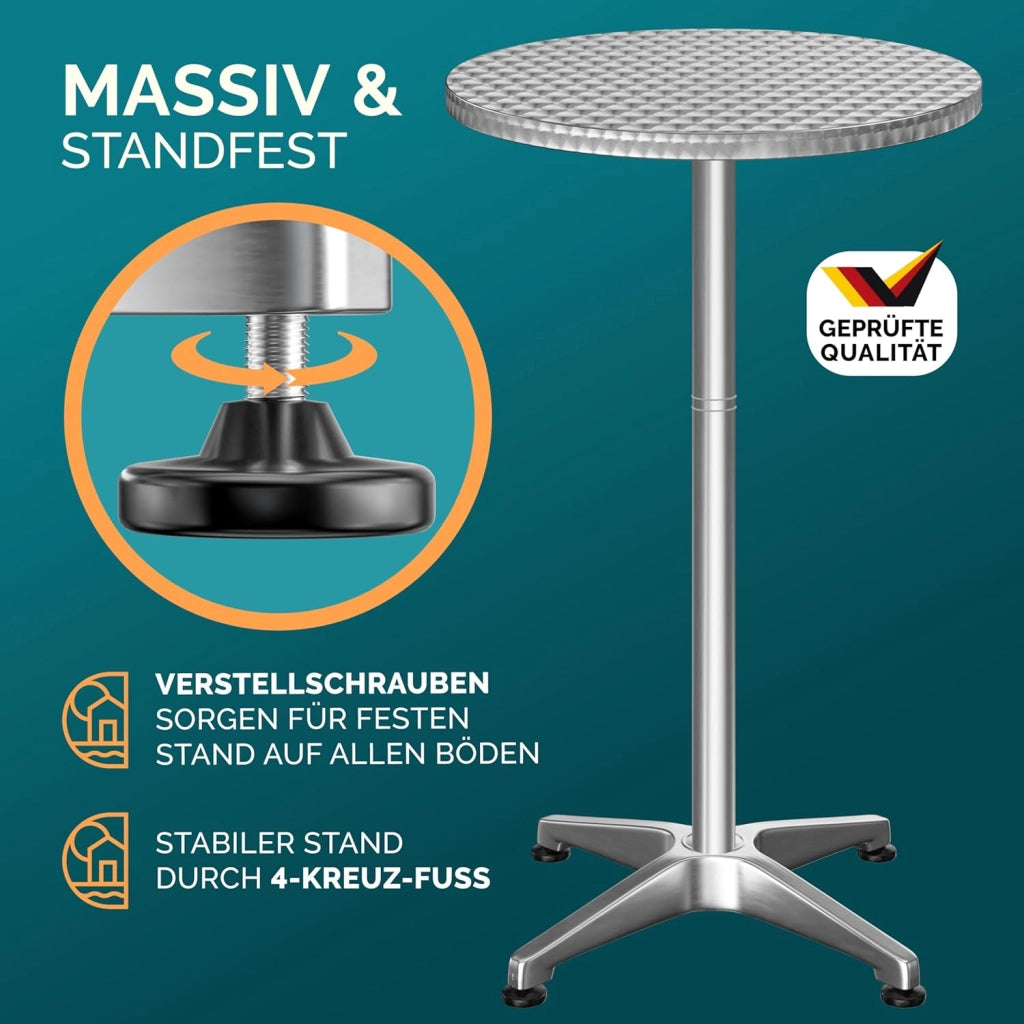 ® Tavolo Alto da Bar 2in1 con Copritavolo Regolabile 70 cm / 115 cm in Alluminio Rotondo Ø60cm Resistente per Giardino Bistro Tavoli da Birreria Feste Ricevimento