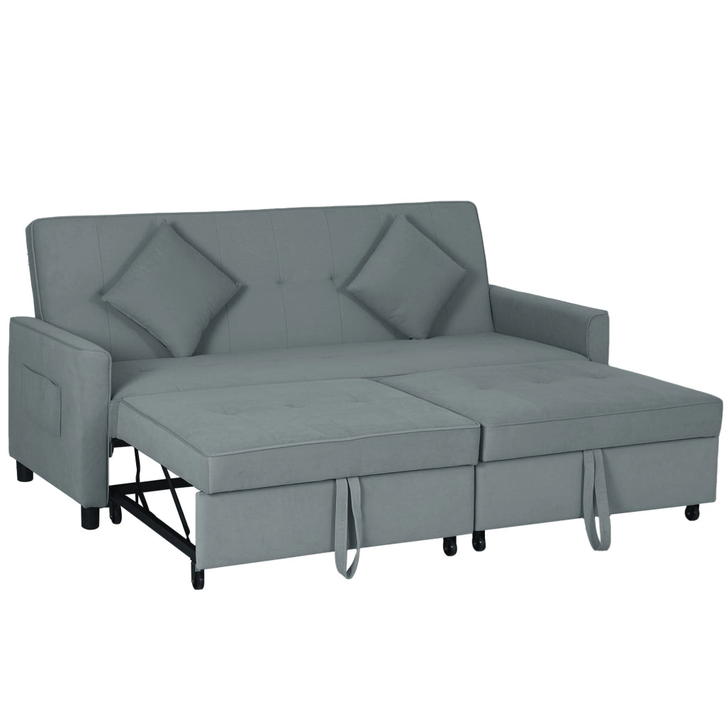 Divano letto 3 posti clic clac reversibile con regolazione schienale e cuscini ¨C zephmum ¨C grigio 196x90x89 cm